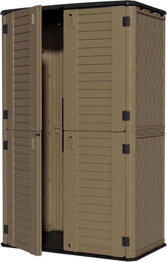 ZZM Large 67 Cu.ft Waterproof Storage Shed, Outdoor Storage Cabinet，Durable Resin Storage for Patio Furniture, Garden Tools, Pool Accessories, Mower Storage (Coffee)