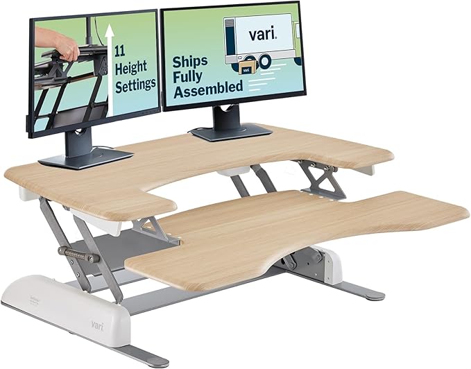 Vari VariDesk Pro Plus 36 Standing Desk Converter – 11 Height Settings + Spring Lift, 2 Tier Design, Keyboard Tray, Fits Desktops 36” Wide x 26.5" Deep – Delivers Fully Assembled (Light Wood)