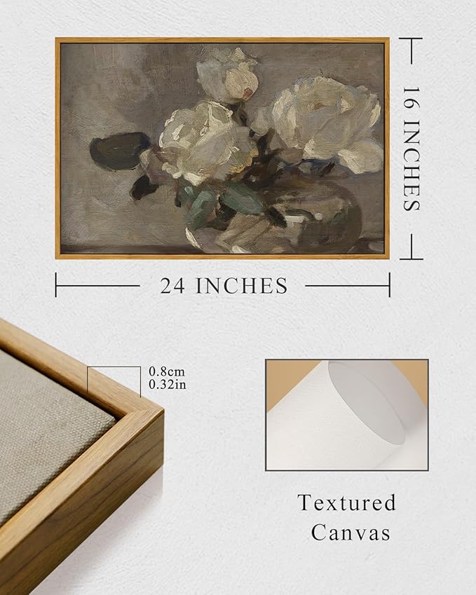 InSimSea Vintage Flower Canvas Wall Art Framed Wall Decorations, Mid Century Modern Wall Decor, Botanical Wall Art for Farmhouse Kitchen Office Bathroom Decor 16X24 Inch, Blumenstillleben