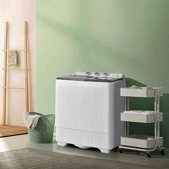 COSTWAY Portable Washing Machine, 2-in-1 Twin Tub 26lbs Capacity Laundry Washer(18lbs) and Spinner(8lbs) with Control Knobs, Timer Function, Drain Pump, Perfect for Home Apartment RV, Grey