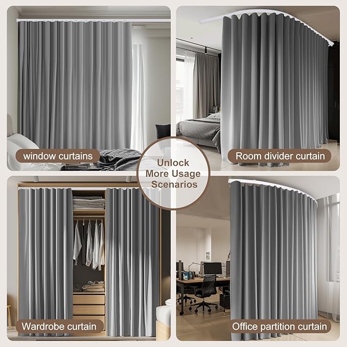 MaKefeile Room Divider Curtains & Flexible Bendable Tracks Set, Privacy