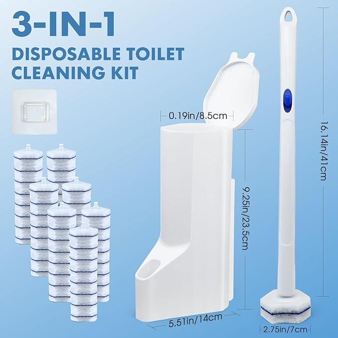 COBETE Disposable Toilet Brush Wand 2 Kit with 40 Refills, Efficient Deep Scrubbing Toilet Bowl Cleaner Wand for Bathroom Toilet Cleaning