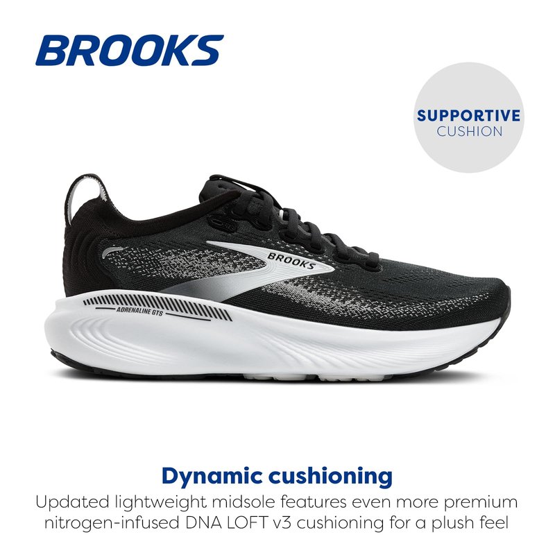 Brooks Womens Adrenaline GTS 25, Black/Grey/White 8 Medium
