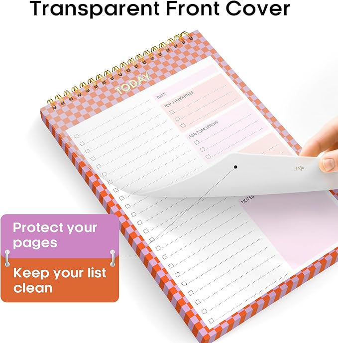 Taja To Do List Notepad - To Do List Notebook for Work with 52 Sheets, 9.8" x 6.5", Undated Daily Planner Perfect for Daily Tasks and Goal Setting, Notepad Suitable for Office, Home & School - Sunset Checkered