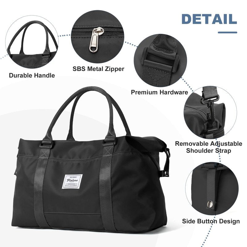Travel Duffel Bag,Weekender Overnight Bag for Women,Carry-on Bag with Wet Pocket,Gym Bag,Extra Large,Black