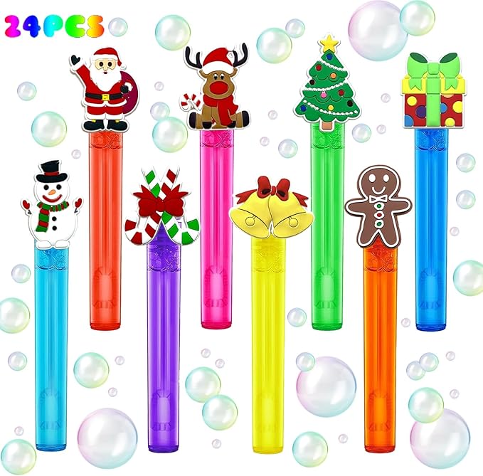 Christmas Party Favors,24Pcs Christmas Bubble Wands for Kids,Xmas Bubble Wand for Birthday Party Supplies,Classroom Prizes Pinata Goodie Bag Stuffers Gift