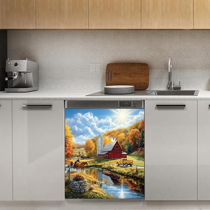 Autumn House Horse Lake Dishwasher Magnet Cover for The Front Magnetic Dishwasher Door Covers Dish Washer Sticker Wrap Home Decorative Appliances Panel Decal Kitchen Decor 23" x 26" (Magnetic)