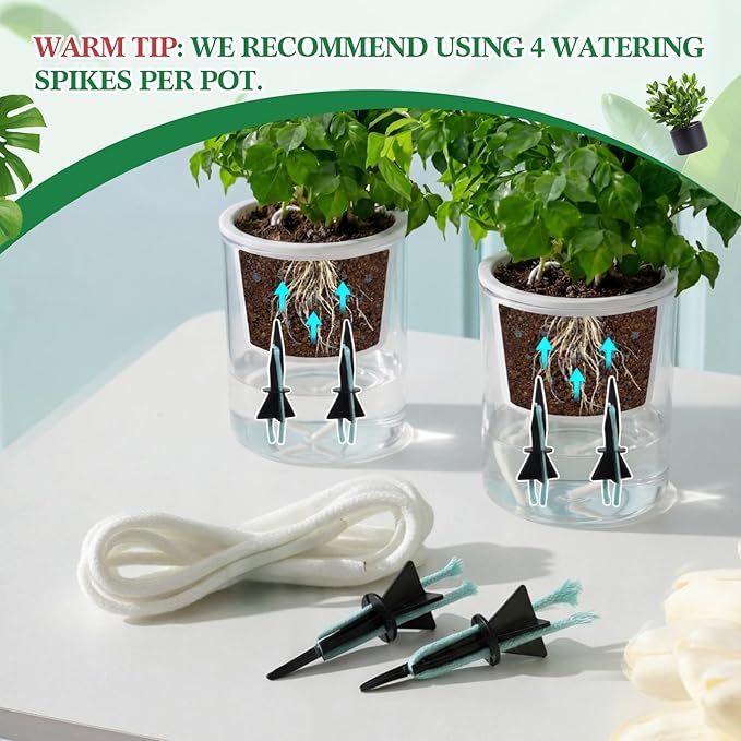 8 Pack Self Watering Spikes for Indoor Outdoor Plants, Automatic Plant Watering Stakes with 32.8ft Capillary Wick Rope, DIY Vacation Waterer for Potted Plant Seedling Garden Pot (Small)
