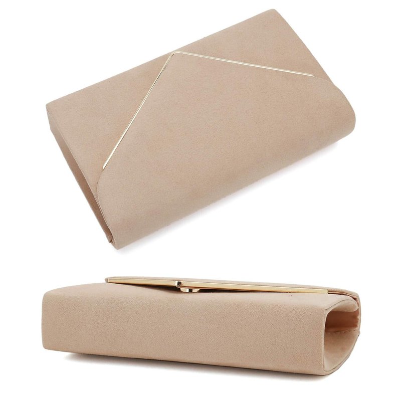 CHARMING TAILOR Faux Suede Clutch Bag Elegant Woman Evening Purse for Wedding/Prom/Black-tie Events (Nude)