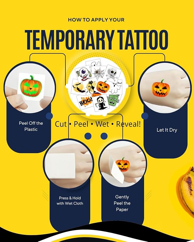 Halloween Temporary Tattoos for Kids - 144 Pack, 2" Size, Pumpkin, Skull, Ghost, Monster Designs | Boys & Girls Halloween Party Favors, 12 Unique Designs
