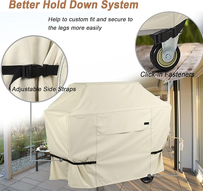 NettyPro Grill Cover Heavy Duty Waterproof 64 inch, Outdoor 2-3 Burners Gas BBQ Cover for Outside Weber, Char-Broil, Brinkmann, Nexgrill Barbecue, Beige