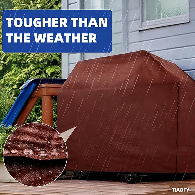 BBQ Gas Grill Cover for Outdoor, Anti-UV, Rip-Proof, 600D Oxford Fade Resistant Material, Barbecue Cover with Hook and Loop Straps & Adjustable Hem Drawstring (Reddish Brown, 60”x24”x44”)