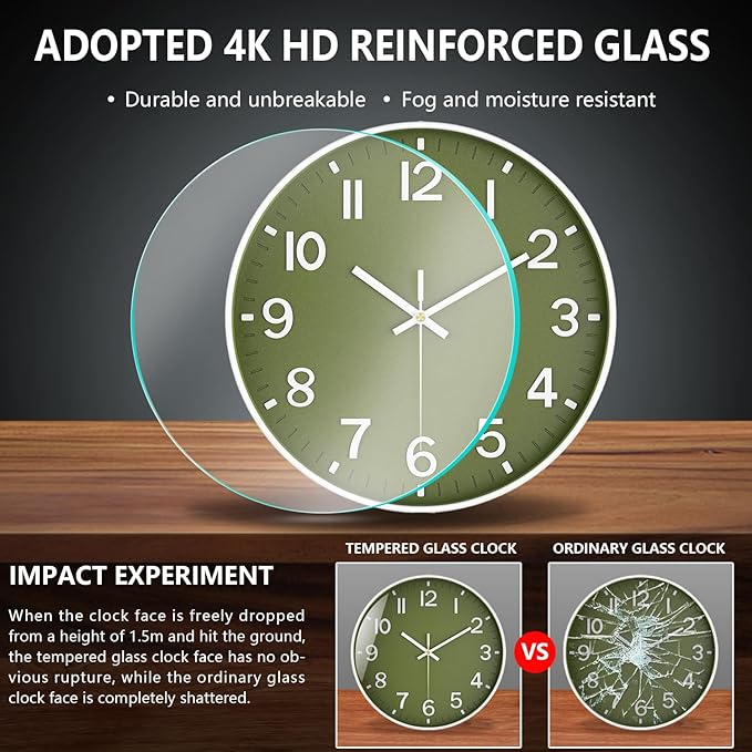 Wall Clocks Battery Operated, 12 Inch Non Ticking Wall Clock, Silent Analog