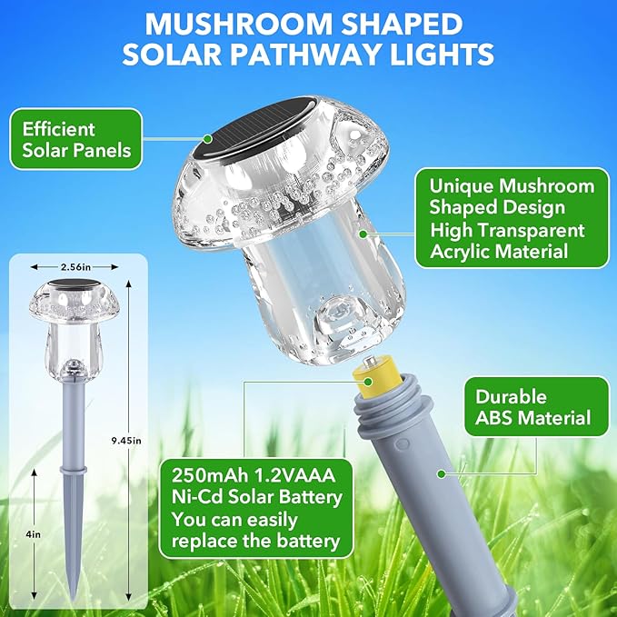 Solar Lights Outdoor, 8 Pack Mushroom Lights Outside Waterproof, Solar Powered LED Lighting for Garden, Yard, Landscape, Path, Pathway, Lawn, Walkway, Driveway, Backyard Decor (Color Changing)