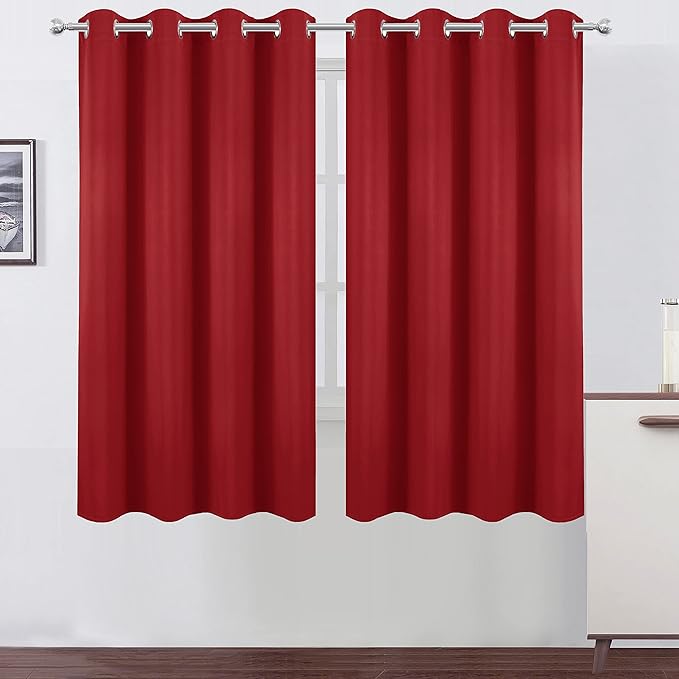 LEMOMO Bright Red Blackout Curtains 66 x 63 Inch Length/Set of 2 Curtain