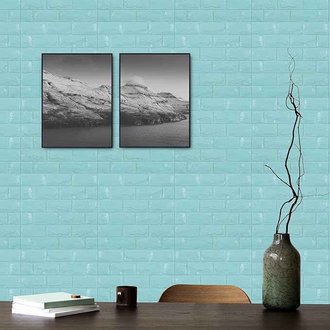 11PCS 3D Wall Panels Peel and Stick Faux Brick Wallpaper Blue Self Adhesive