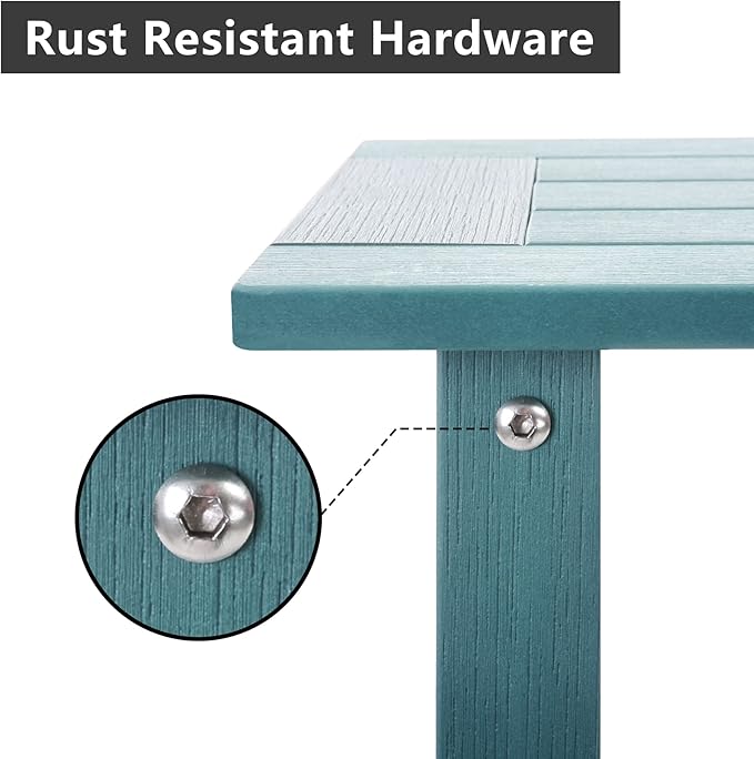 Meluvici Double Adirondack Side Table Weather Resistant, Outdoor Rectangular End Table for Adirondack Chair, Aruba