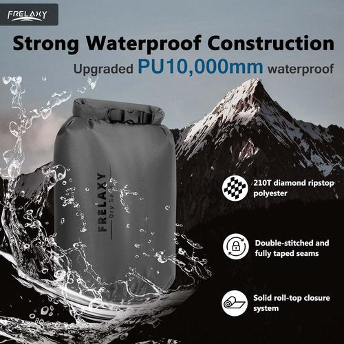 Frelaxy Waterproof Dry Bag Set - Lightweight & Durable 5L, 15L, 25L for Hiking, Camping & Boating | 2 Pack - Gray