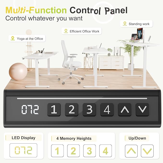 Furmax Electric Standing Desk, 63 x 24 Inches Sit Stand up Desk, Sit Stand Height Adjustable Home Office Desk with 4 Height Position Memory - with Splice Board (White, 63)