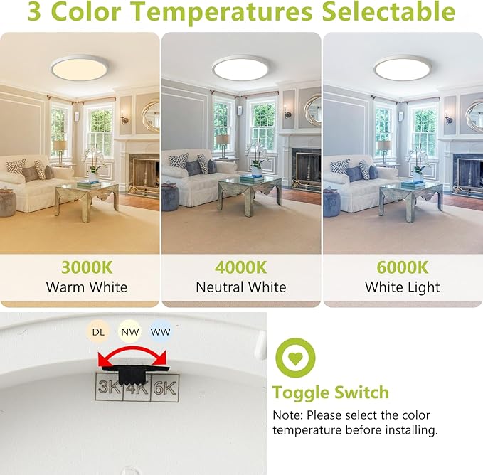 20 Inch Large Dimmable LED Flush Mount Ceiling Light - 42W 4200LM & 3CCT 3000K/4000K/6000K, Flat Round Low Profile Ceiling Fixtures for Bedroom, Kitchen,Office,White