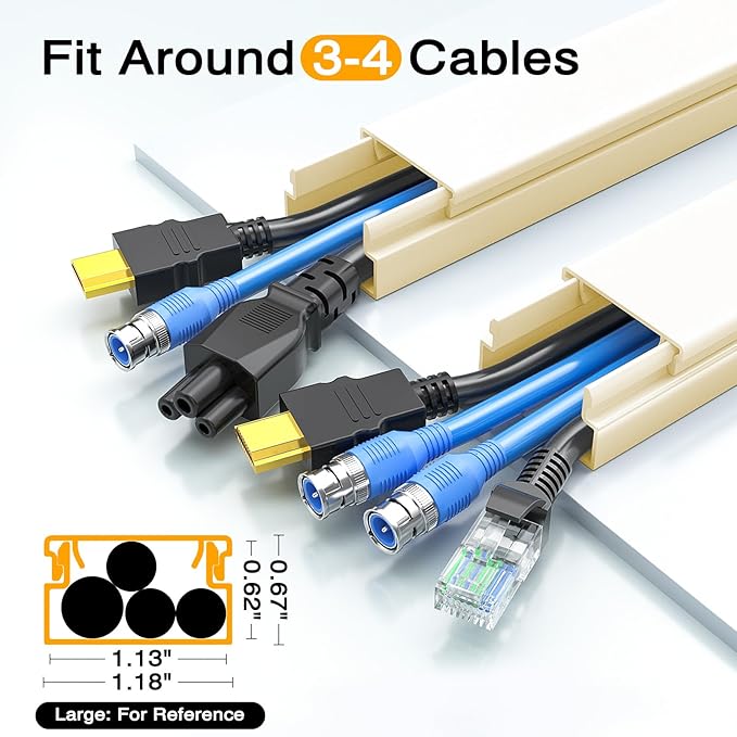 Delamu 157in Cord Hider, Cord Cover Wall Cable Management, Paintable Wire Cover for Cords, Cable Hider Raceway Kit, Cable Cover Concealer, Wire Hiders for TV on Wall, 10 X L15.7 W1.18 H0.6in, Beige