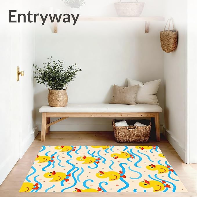Flatwoven High Traffic Area Rug 2x3, Bathtub Companion Wildlife Artistic Shower Arrangement, Non Slip, Stain Resistant, Washable Area Rugs for Living Room, Bedroom (Yellow, 2x3)