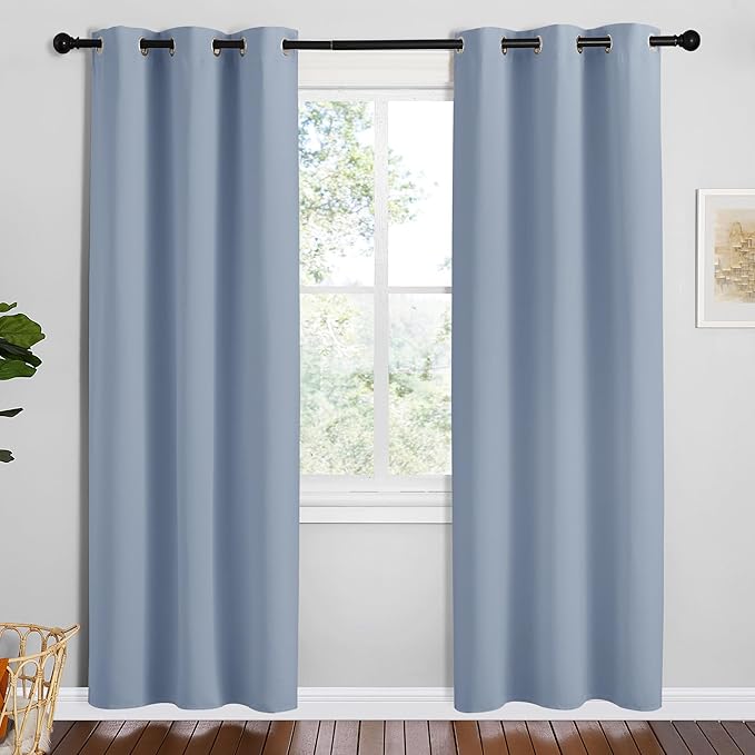 NICETOWN Vintage Blue Blackout Curtains 78 inches Length