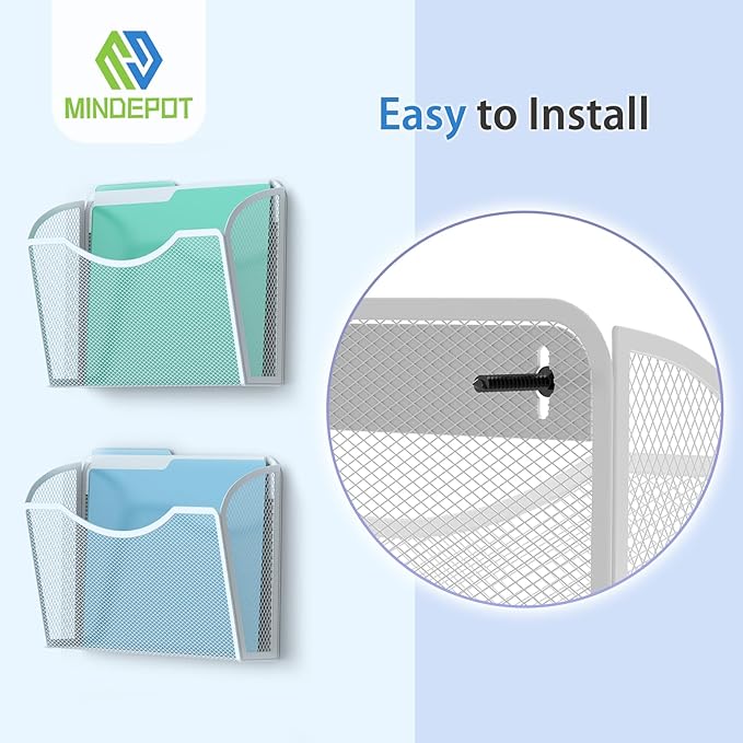 MINDEPOT Wall File Organizer, Hanging Wall Mounted File Folder Binder Holder