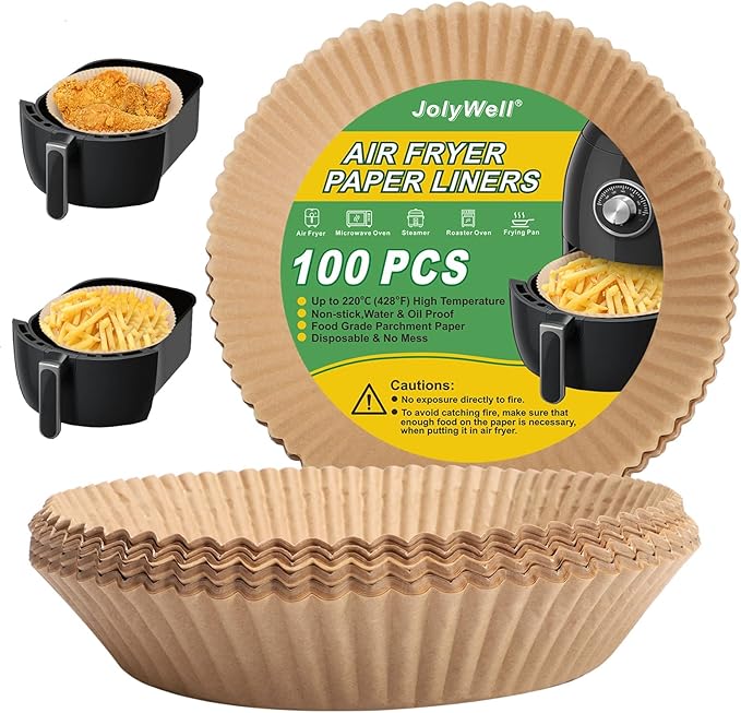 Air Fryer Paper Liner, Unbleached & Biodegradable Material, Disposable Non-stick Parchment Paper for Frying, Baking, Roasting & Grilling (100Pcs-6.3")