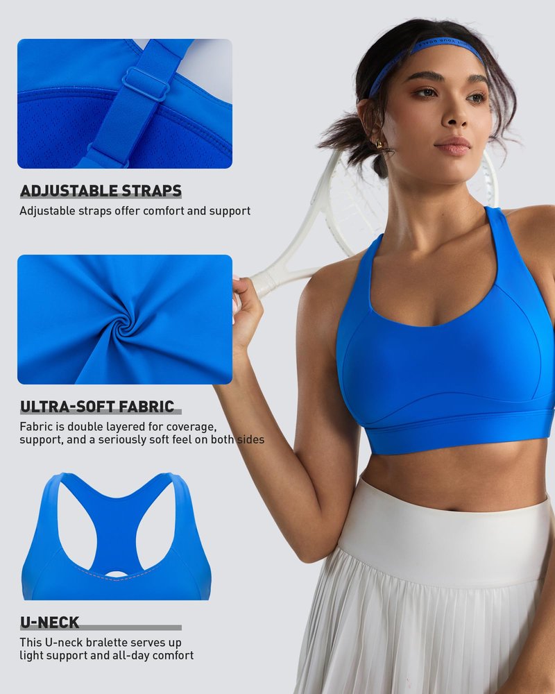 RUNNING GIRL High Impact Sports Bras for Women, Adjustable Straps Blue Sports Bra High Support Molded Cup Racerback Workout Bra(WX3143 Cerulean Blue L)