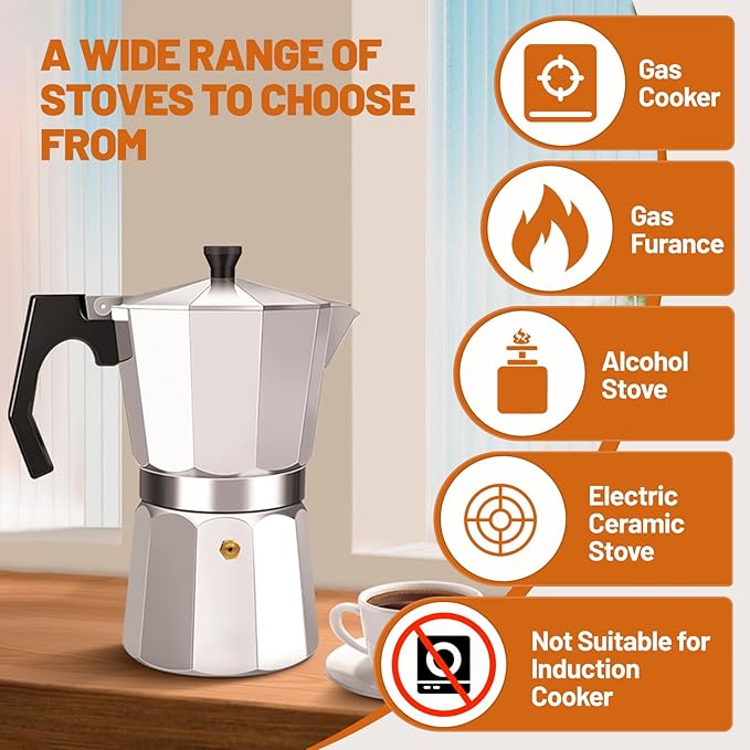 12 Cup Aluminum Espresso Stovetop Moka Pot Express Coffee Maker Percolator Italian Classic Mocha Coffee Machine for Italian and Cuban Cafe Brewing for Home & Camping 600ml 20oz