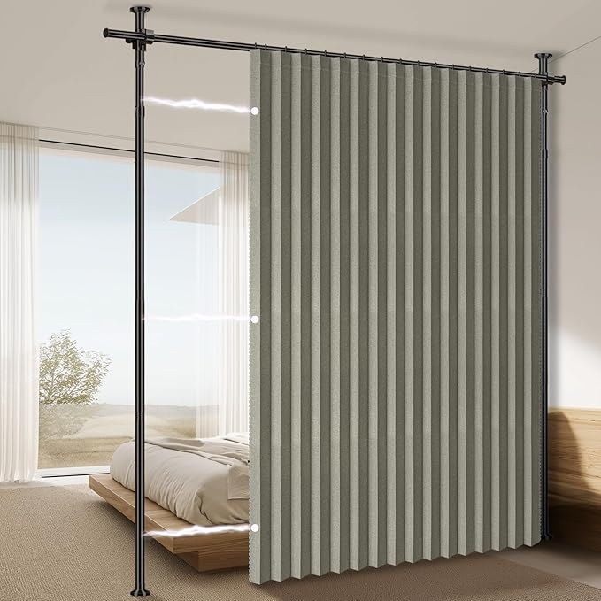 100% Blackout Room Divider Curtains Sets Grey W100 x L84 in 1 Panel No Drill