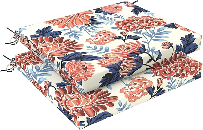 LVTXIII Outdoor Chair Cushions, Fade-Resistant Patio Furniture Cushions Outdoor Chair Pads with Ties for Dining Chairs and Garden Furniture Use, 18.5"x16"x2" 2 Pack, Red Chrysanthemum