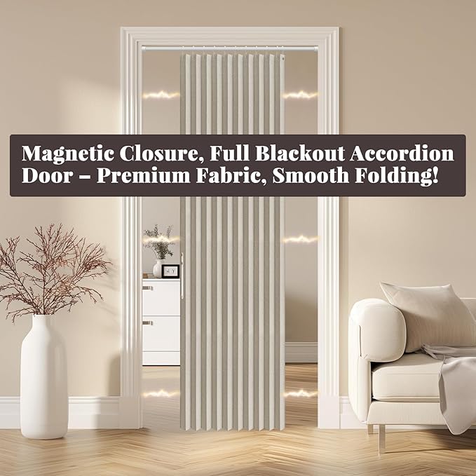 AJAZZ 100% Blackout Magnetic Door Curtain Accordion Doors Interior Accordion