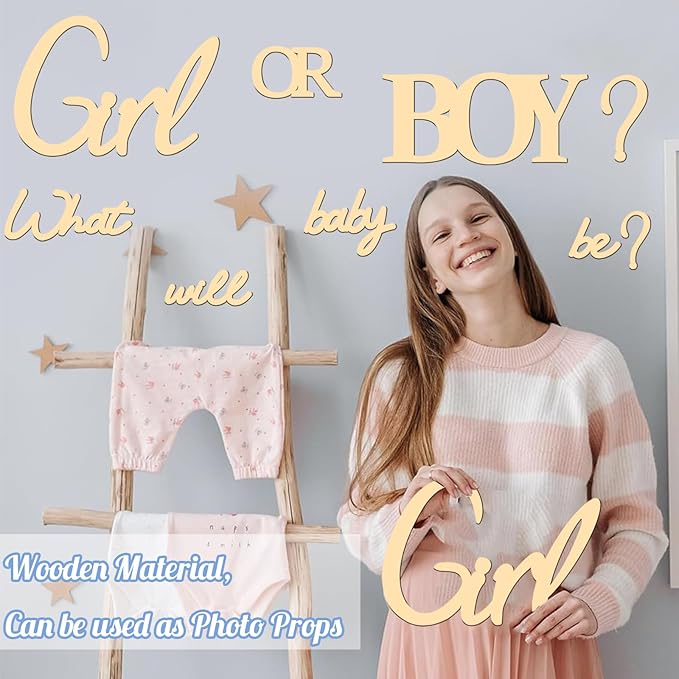 Large Wooden Boy or Girl Signs Stickers Gender Reveal Party Decoration Ideas Decal for Balloon Arch Oh Baby Shower Gender Letters Sign What Will Baby Be Decor for Backdrop Pregnancy Banner Photo Props
