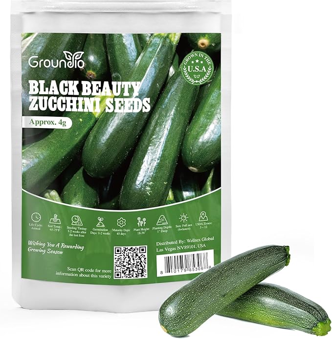 Groundio Black Beauty Zucchini Seeds, Non-GMO Heirloom Seeds, High Germination Bush Plants Produce Dark Green Tender Zucchinis, High Yield Crop for Home Vegetable Garden