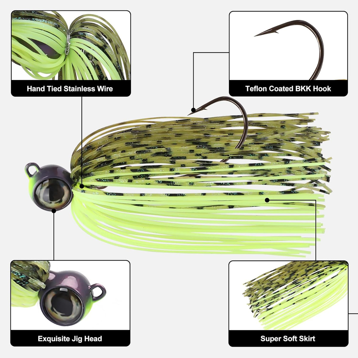 Truscend Jigs Fishing Lures - Ultra Smooth Teflon Hook & Titanium Weed Guard | Perfect for Crappie, Bass, Trout