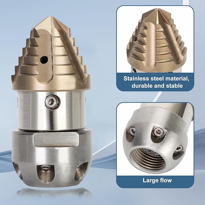 Anrain 3/8 Sewer Jetter Nozzle for 70 L/min Pressure Washer, 360 Degree 3/8 NPT Sewer Jetter Rotating Nozzle, Stainless Steel, for Courtyards, Cars, Outdoor Facilities, 2-Year US Warranty