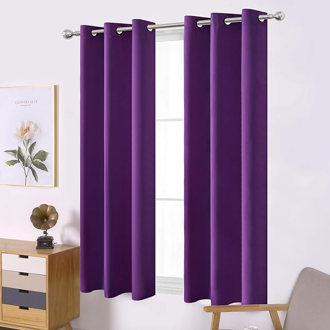 LEMOMO Purple Blackout Curtains 40 x 63 Inch Length/Set of 2 Curtain