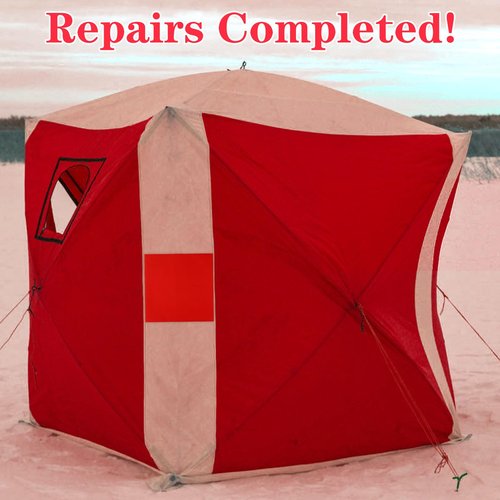 4pcs Tent Patch Kit, 11.81x11.81in Ice Shelter Patch Kit Red Ice Tent Fixer Tear Resistant Ice Fishing Canopy Patch Self Adhesive Ice Fish Shelter Tape Tent Repair Fabric for Ice Tent Umbrella