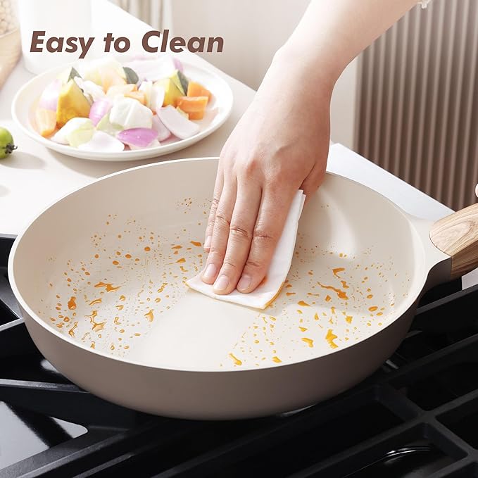 SENSARTE Ceramic Nonstick Frying Pan Skillet 9.5Inch Non Stick Omelette Pans, Non-toxic Healthy Kitchen Cooking Chef's Pan, Free of Intentionally Added PFOA/PFAS/PTFE, Induction Compatible, Taupe