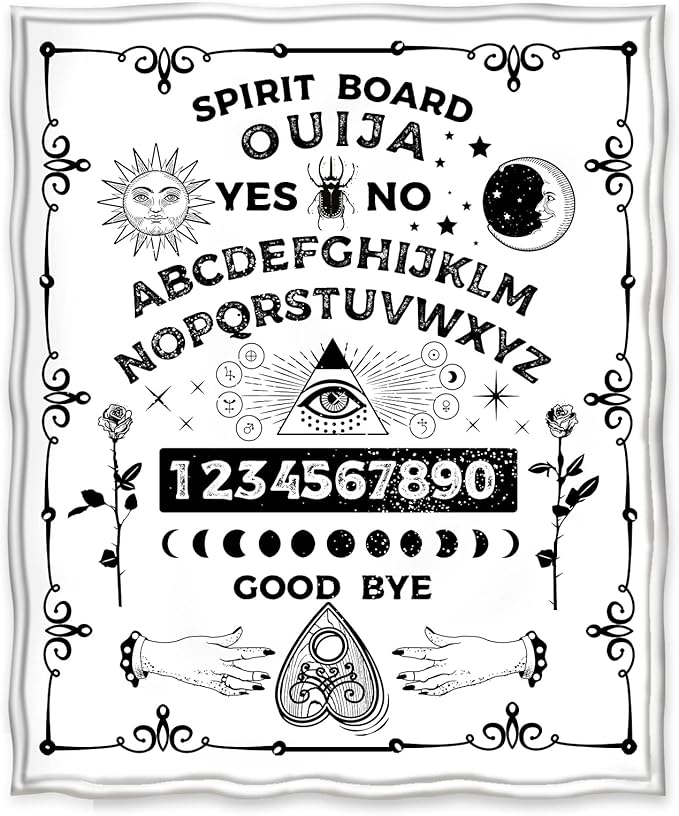 Jekeno Ouija Board Blanket Gifts for Women Men Kids Girls Boys Mother's Day for Mom Dad Home Bedroom Gothic Witch Decor Soft Throw Blankets White 50"x60"