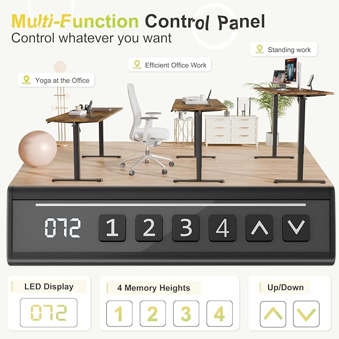 Furmax Electric Standing Desk, 63 x 24 Inches Sit Stand up Desk, Sit Stand Height Adjustable Home Office Desk with 4 Height Position Memory - with Splice Board (Rustic Brown, 63)