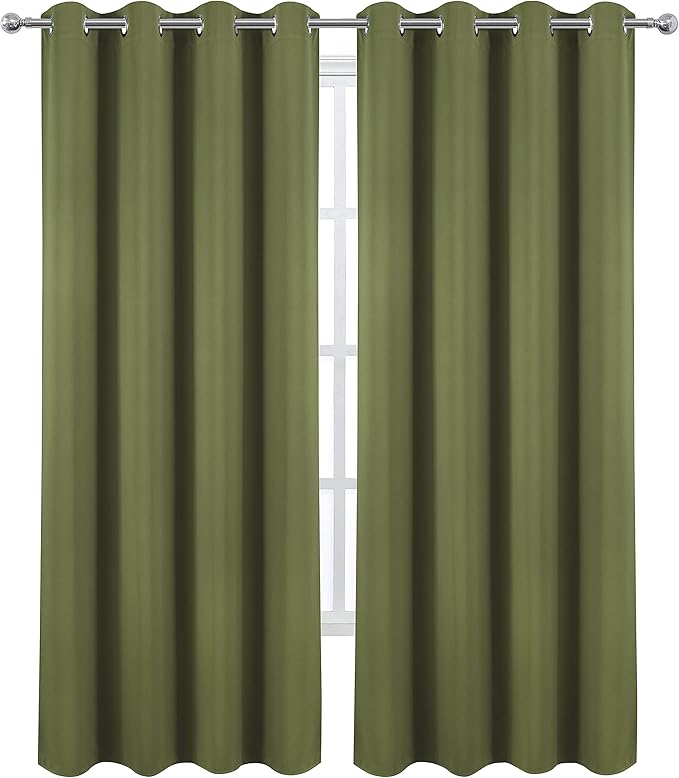 LEMOMO Blackout Curtains 66 x 95 inch/Olive Green Curtains Set of 2