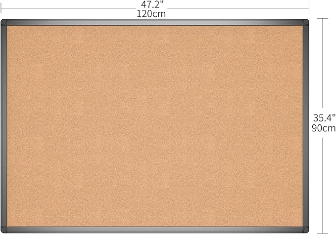 VIZ-PRO Cork Notice Board, 48 X 36 Inches, Cork Bulletin Board