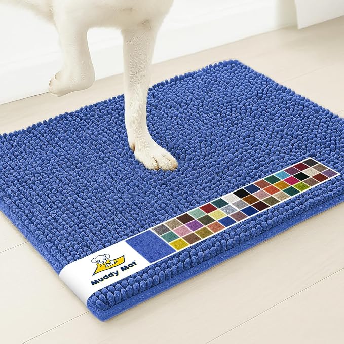 Muddy Mat® | Super Water Absorbent Door Mat Indoor, Microfiber Quick Dry Chenille Entryway Rug, Slip Resistant Front Door Mat, Indoor Mats for Entryway, Machine Washable Pet Rug, Periwinkle 24" x 60"