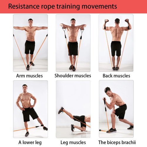 15 PCS Resistance Bands Set, 20-40lbs Exercise Tubes with Handles, Protective Nylon Sleeves, Door Anchor & Ankle Strap, Stretch Bands for Full Body Workout, Strength Training for Men & Women
