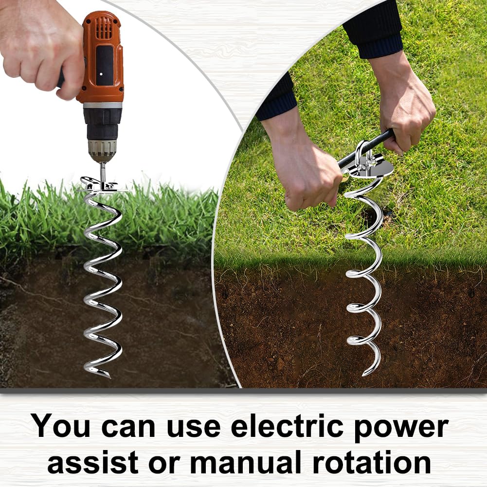 Eurmax USA 4-Pack Spiral Ground Stakes,Anti-Rust High Wind Trampoline Stakes Anchors,Heavy Duty Screw-In Anchor Kit with Tie Down Straps for Dog Tie-out,Trampoline,Tents,Tarps,Carports and more,Silver