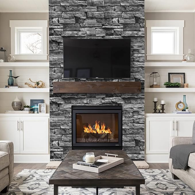 Jeweluck Grey Brick Wallpaper Peel and Stick Wallpaper 17.7”×393.7” Faux Stone