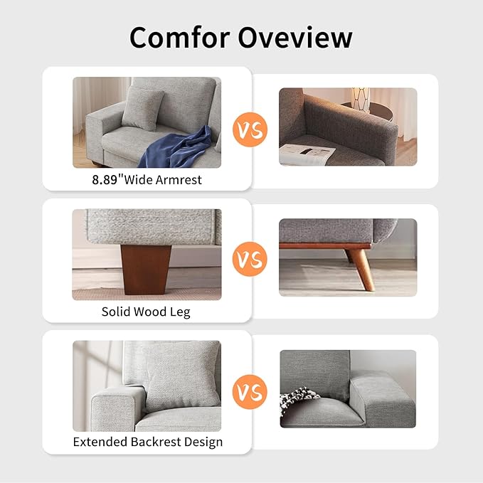 DOPEDIO Modern Loveseat Sofa for Living Room,Chenille Recliner, Removable Cover, Spring Cushions, Solid Wood Frame, Easy Assembly for Small Spaces (88.58inch，Light Gray)